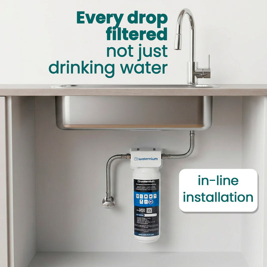Waternium Under-Sink Water Filter | Commercial Grade 3-Stage Filtration | PFAS, Lead & Heavy Metal Reduction | Easy Install | Inline & Dedicated Faucet Options (Inline Connection Kit)